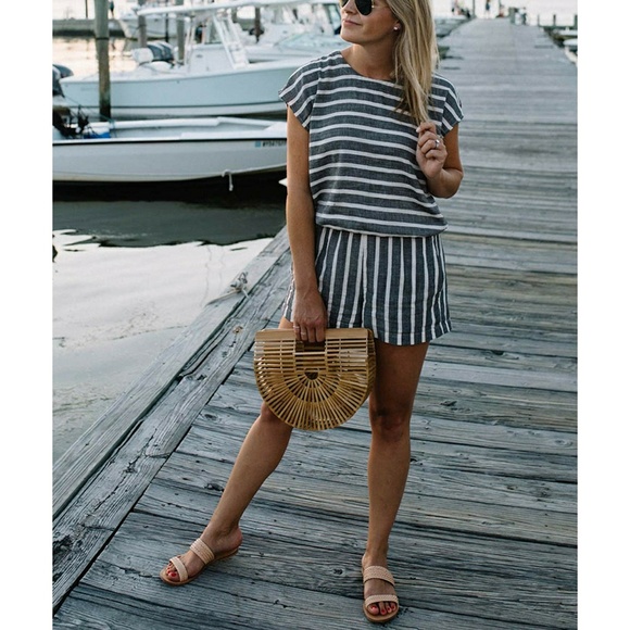 Striped Romper Shorts Jumpsuit - Picture 6 of 8